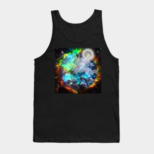 Moon in fantasy space with clock face Tank Top